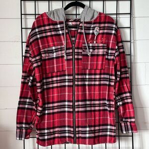 Disney Forky Plaid Flannel‎ Full Zip Hoodie Jacket Mens M Red Toy Story